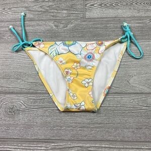 O'NEILL String Bikini Bottom Women's size S Yellow White & Turquois Blue Floral